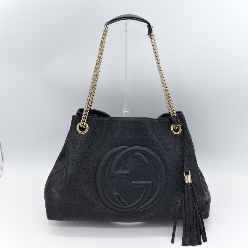 Gucci 古馳 Soho 黑色 荔枝紋 牛皮 肩背包-1