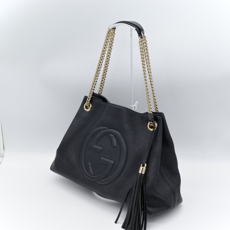 Gucci 古馳 Soho 黑色 荔枝紋 牛皮 肩背包-2