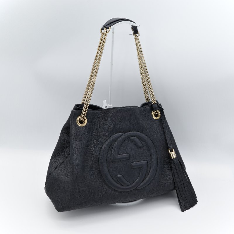 Gucci 古馳 Soho 黑色 荔枝紋 牛皮 肩背包-3