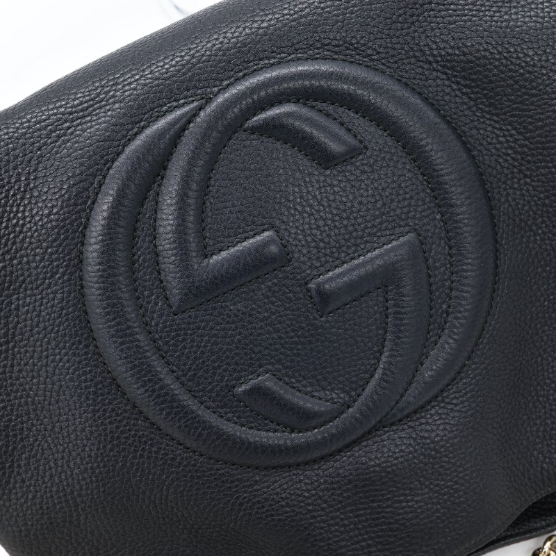 Gucci 古馳 Soho 黑色 荔枝紋 牛皮 肩背包-8