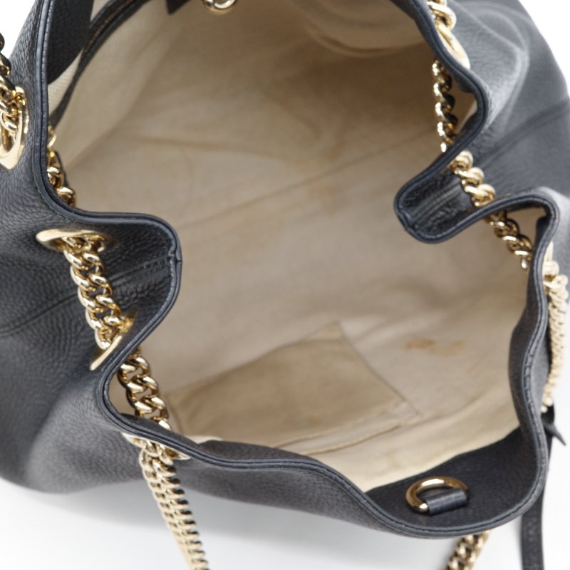 Gucci 古馳 Soho 黑色 荔枝紋 牛皮 肩背包-11