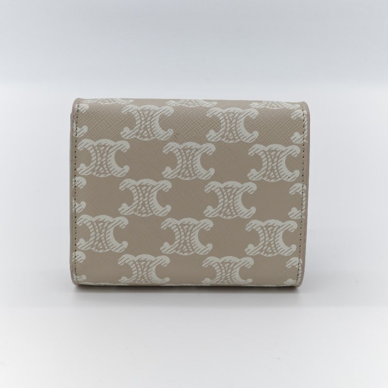 Celine 思琳 Triomphe Small Flap 凱旋門 棕色 米色 帆布 金釦 錢包 短夾-2