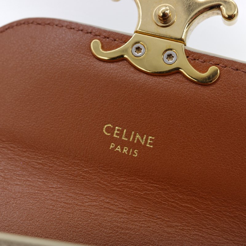 Celine 思琳 Triomphe Small Flap 凱旋門 棕色 米色 帆布 金釦 錢包 短夾-7