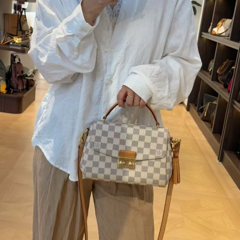 LV 白色棋盤格CROISETTE23*16*8 98新配件塵袋-0