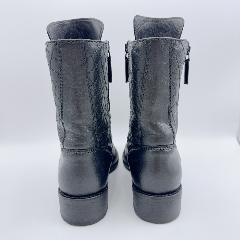 99新/香奈兒/37碼/黑色雙C菱格紋馬丁靴/02036-3