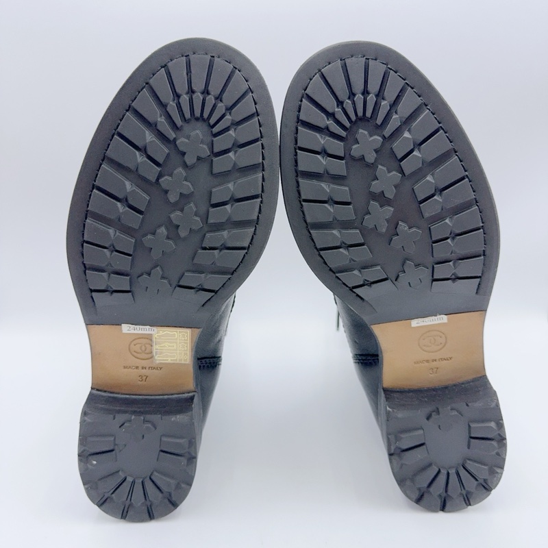 99新/香奈兒/37碼/黑色雙C菱格紋馬丁靴/02036-4