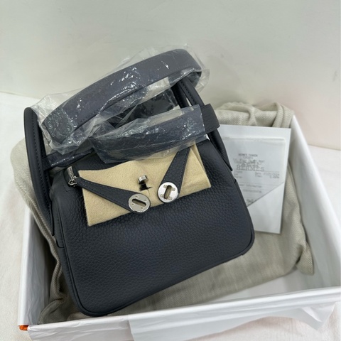 Hermes 愛馬仕mini lindy 石板灰銀扣W刻 全新全套 票 盒子