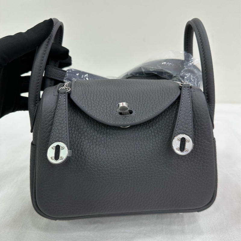 Hermes 愛馬仕mini lindy 石板灰銀扣W刻 全新全套 票 盒子-7