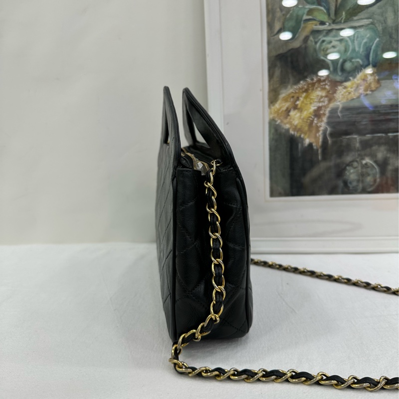 CHANEL 香奈兒 超級vintage 中古 流蘇包 手提包 斜背包 黑色羊皮 1開 有卡-4