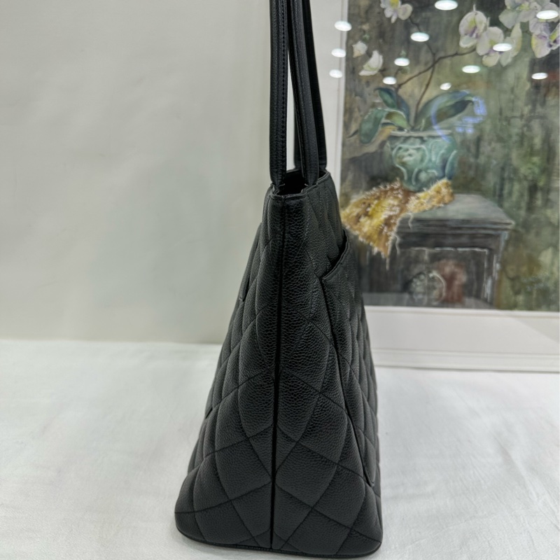 Chanel香奈兒 vintage 黑色荔枝皮金幣希爾頓 無卡-3