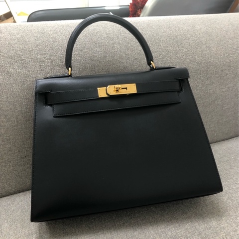 二手Hermes愛馬仕Kelly28黑金box皮，圓圈U刻，很難遇到這麼好品相，沒有開裂皺摺
