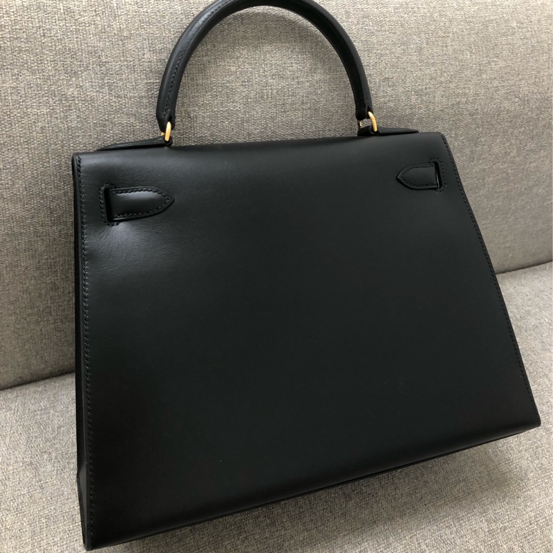 二手Hermes愛馬仕Kelly28黑金box皮，圓圈U刻，很難遇到這麼好品相，沒有開裂皺摺-1