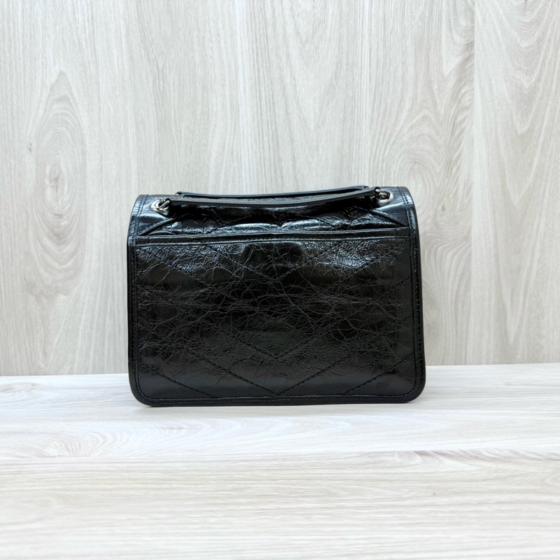 YSL黑色黑釦揉製牛皮NIKI BABY復古鏈包6331600-1