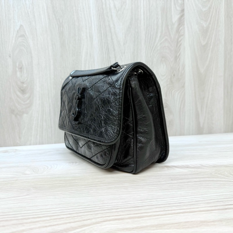 YSL黑色黑釦揉製牛皮NIKI BABY復古鏈包6331600-2