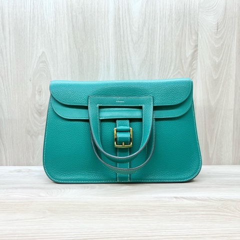 Hermers U4絲絨綠T/C皮金釦halzan31五用包