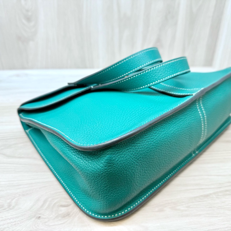 Hermers U4絲絨綠T/C皮金釦halzan31五用包-6