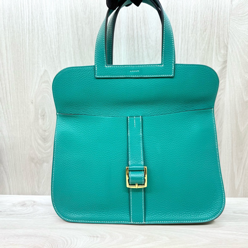 Hermers U4絲絨綠T/C皮金釦halzan31五用包-10