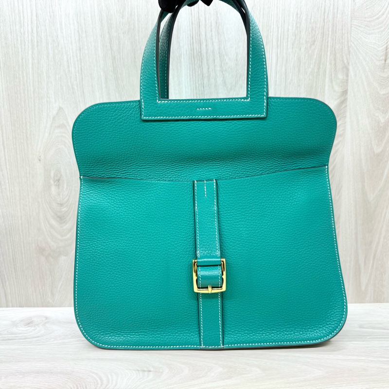 Hermers U4絲絨綠T/C皮金釦halzan31五用包-11