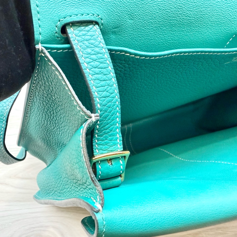 Hermers U4絲絨綠T/C皮金釦halzan31五用包-15