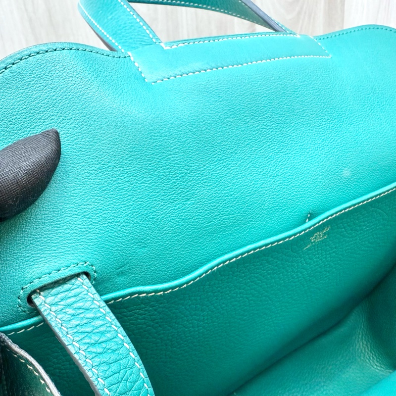 Hermers U4絲絨綠T/C皮金釦halzan31五用包-16