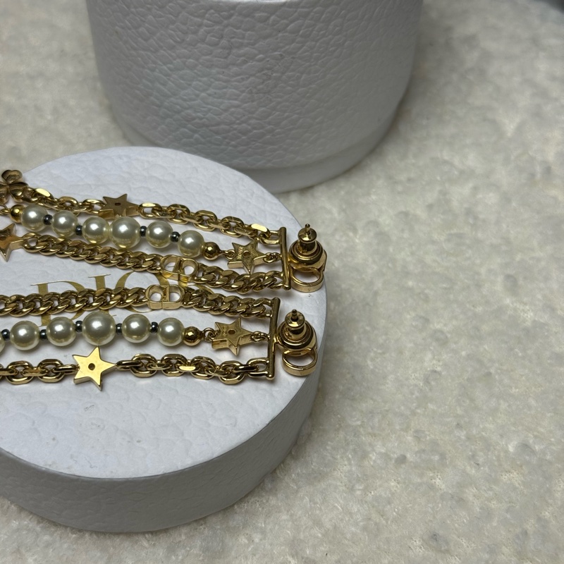 迪奧金色CD字母長款珍珠鏈條流蘇耳環-4