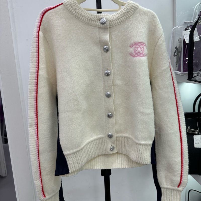 Chanel 白色拼粉黑羊絨外套 40碼-0