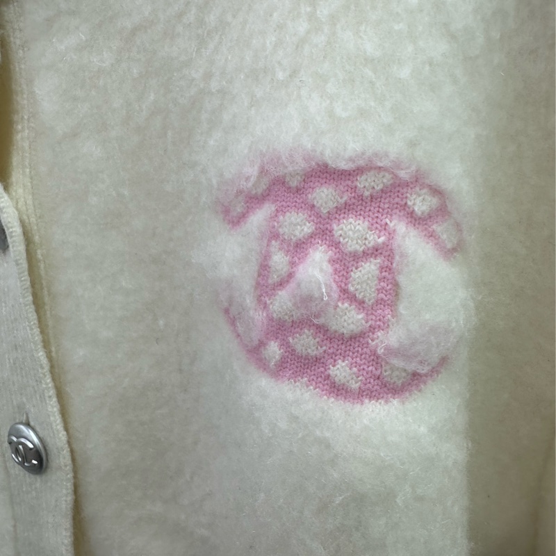 Chanel 白色拼粉黑羊絨外套 40碼-4