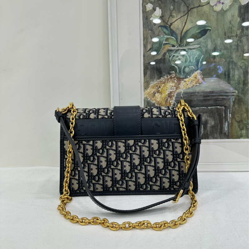Dior迪奧 蒙田30中號 老花鏈包 經典Oblique老花帆布 黑色皮革邊框 金色CD扣 20年內標-1
