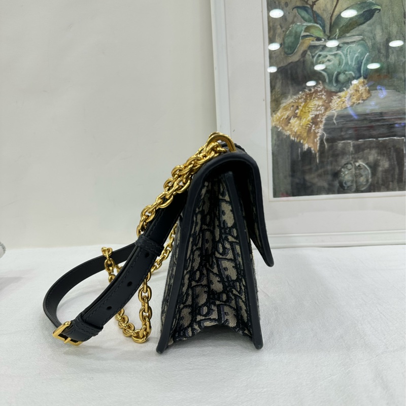 Dior迪奧 蒙田30中號 老花鏈包 經典Oblique老花帆布 黑色皮革邊框 金色CD扣 20年內標-2