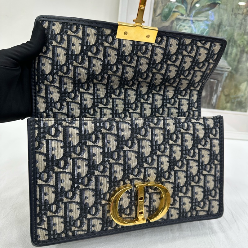 Dior迪奧 蒙田30中號 老花鏈包 經典Oblique老花帆布 黑色皮革邊框 金色CD扣 20年內標-5