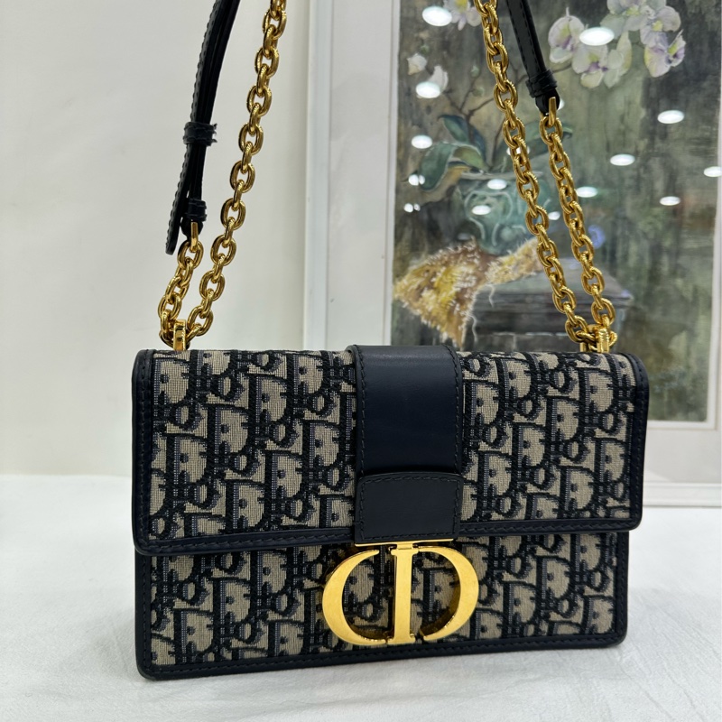 Dior迪奧 蒙田30中號 老花鏈包 經典Oblique老花帆布 黑色皮革邊框 金色CD扣 20年內標-8