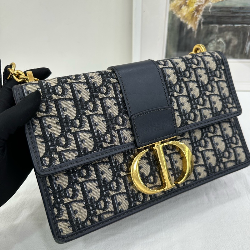 Dior迪奧 蒙田30中號 老花鏈包 經典Oblique老花帆布 黑色皮革邊框 金色CD扣 20年內標-9