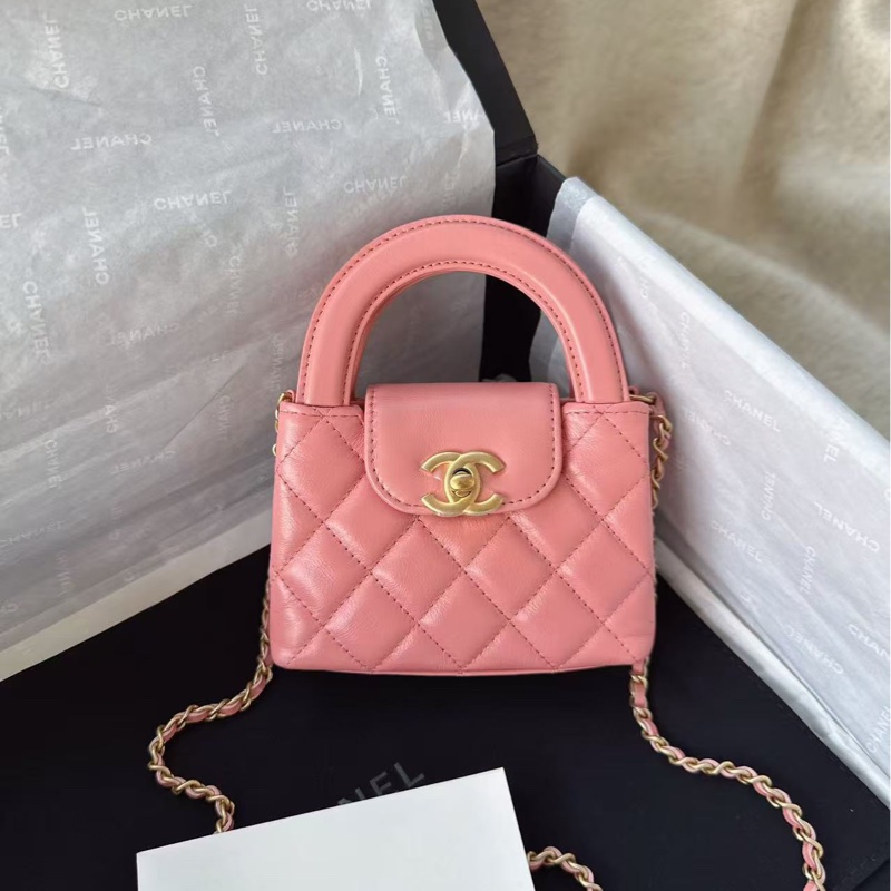 【配件：盒子、防塵袋 💕】Chanel 23K kelly nano 超mini 粉色 珊瑚粉色 牛皮 手提 單肩 斜挎-0