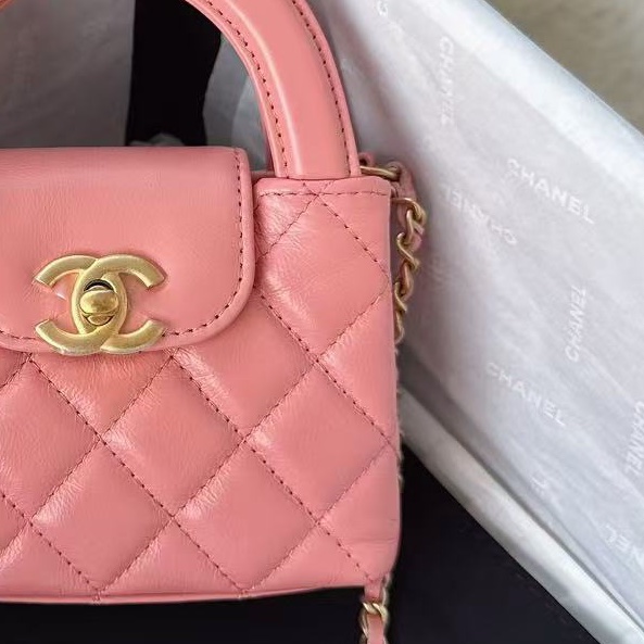 【配件：盒子、防塵袋 💕】Chanel 23K kelly nano 超mini 粉色 珊瑚粉色 牛皮 手提 單肩 斜挎-2