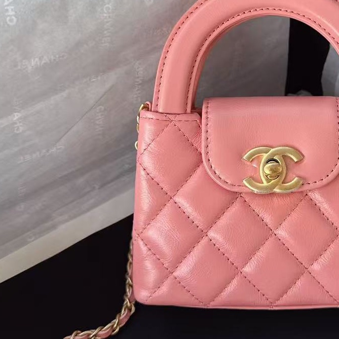 【配件：盒子、防塵袋 💕】Chanel 23K kelly nano 超mini 粉色 珊瑚粉色 牛皮 手提 單肩 斜挎-3