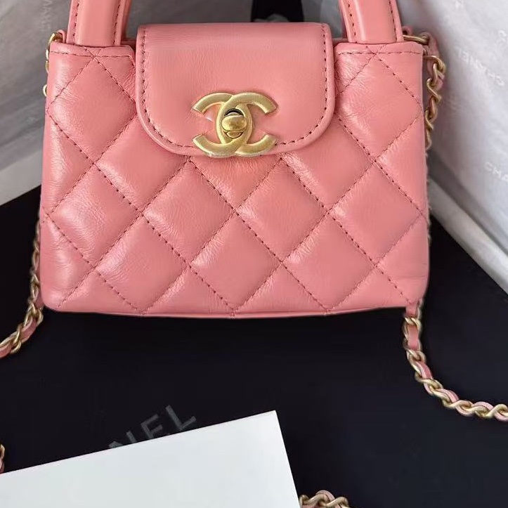 【配件：盒子、防塵袋 💕】Chanel 23K kelly nano 超mini 粉色 珊瑚粉色 牛皮 手提 單肩 斜挎-4