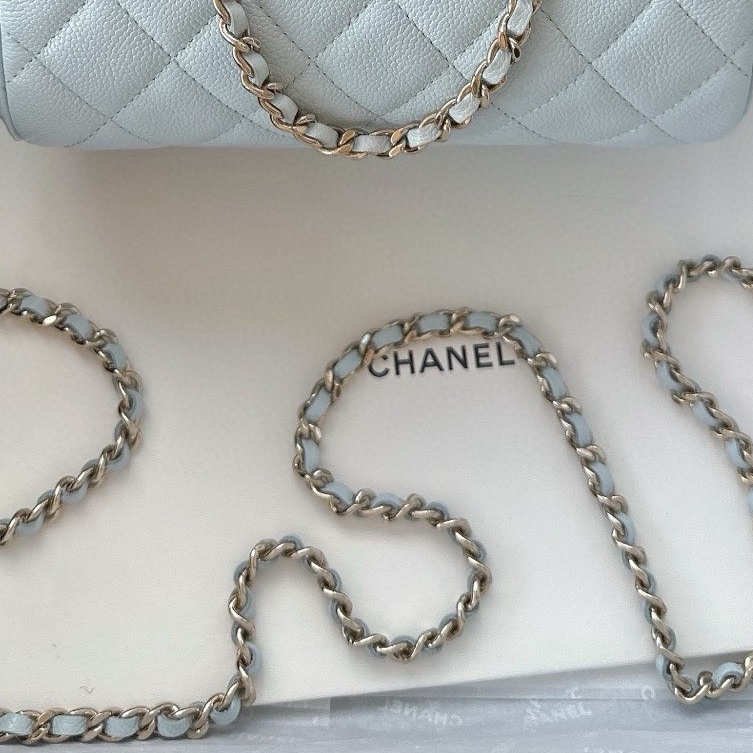 【配件：防塵袋 99新💕】Chanel 25S 保齡球 藍色 奶藍色 baby藍 金扣 荔枝牛皮 手提 單肩 斜挎-4