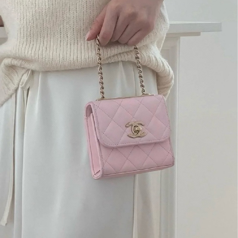 【配件：盒子、防塵袋、保卡 99新💕 】Chanel trendy cc mini woc 粉色 淺粉色 淡粉色 櫻花粉色 金扣 羊皮 手提 單肩 斜挎-2