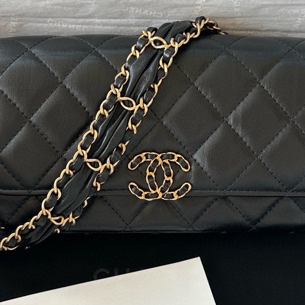 【配件：盒子、防塵袋 99新💕】Chanel 23K 法棍包 黑金 黑色 19bag金扣 手提 單肩 斜挎-3