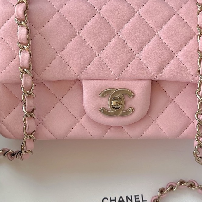 【配件：防塵袋 99新💕】Chanel 25B cf mini 粉色 櫻花粉 淡粉色 淺粉色 金扣 羊皮 手提 單肩 斜挎-2