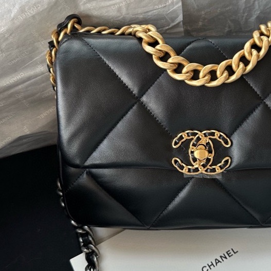 【配件：防塵袋 💕 】Chanel 24B 19bag 小號 黑金 黑色 金扣 羊皮 手提 單肩 斜挎-1