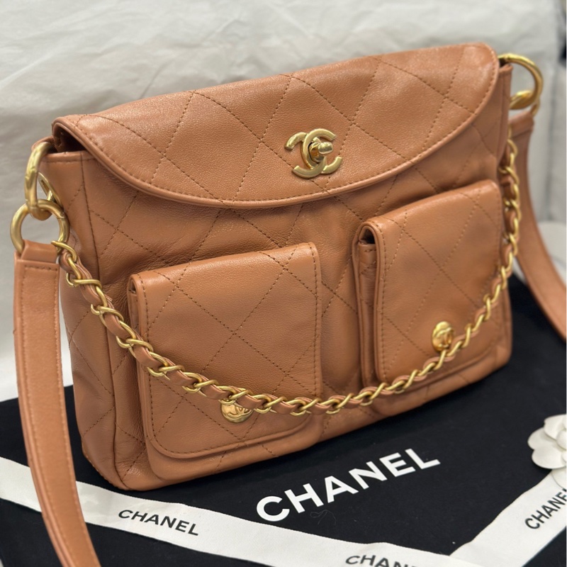 【配件：防塵袋 💕】Chanel 24p 焦糖色 腋下 嬉皮包 hobo 小號-5