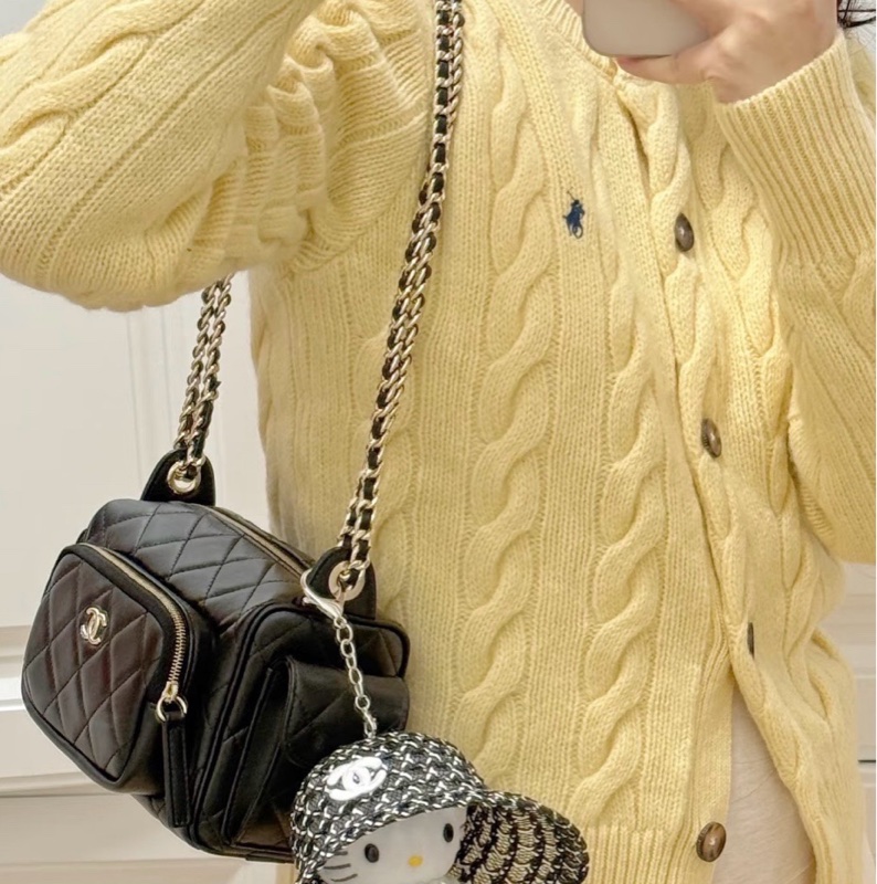 【配件：防塵袋 💕 】Chanel 24K 相機包 小號 黑金 黑色 金扣 油蠟皮 羊皮 手提 單肩 腋下 斜挎-2