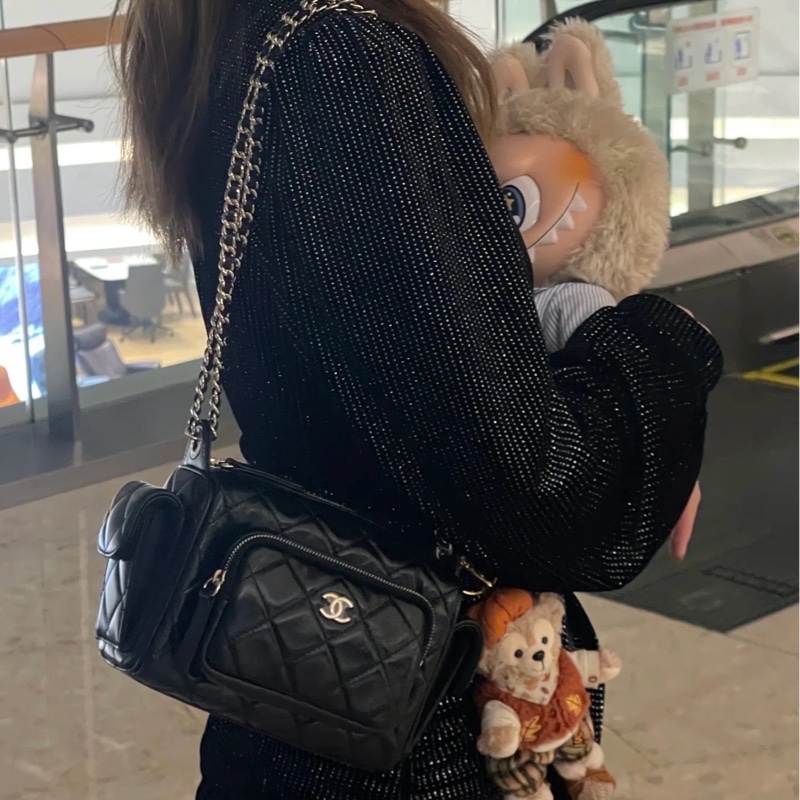 【配件：防塵袋 💕 】Chanel 24K 相機包 小號 黑金 黑色 金扣 油蠟皮 羊皮 手提 單肩 腋下 斜挎-5