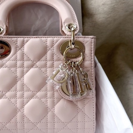 【配件：防塵袋、說明書 】Dior 戴妃 三格 粉色 淡粉色 淺粉色 櫻花粉 金扣 手提 單肩 斜挎-1