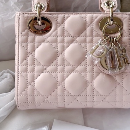 【配件：防塵袋、說明書 】Dior 戴妃 三格 粉色 淡粉色 淺粉色 櫻花粉 金扣 手提 單肩 斜挎-3