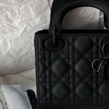 【配件：盒子、防塵袋、小票、說明書 💕】Dior 戴妃 三格 全黑 黑色 磨砂 啞光 手提 單肩 斜挎-3