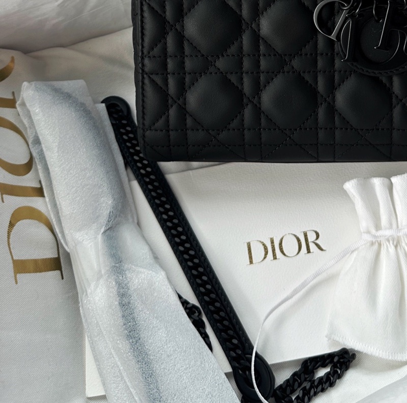 【配件：盒子、防塵袋、小票、說明書 💕】Dior 戴妃 三格 全黑 黑色 磨砂 啞光 手提 單肩 斜挎-4