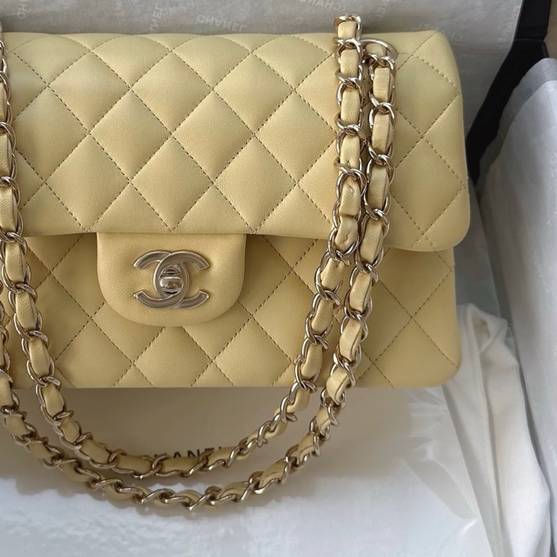 【配件：防塵袋 💕】Chanel 22P cf 小號 黃色 淺黃色 小雞黃 羊皮 手提 單肩 斜挎-2