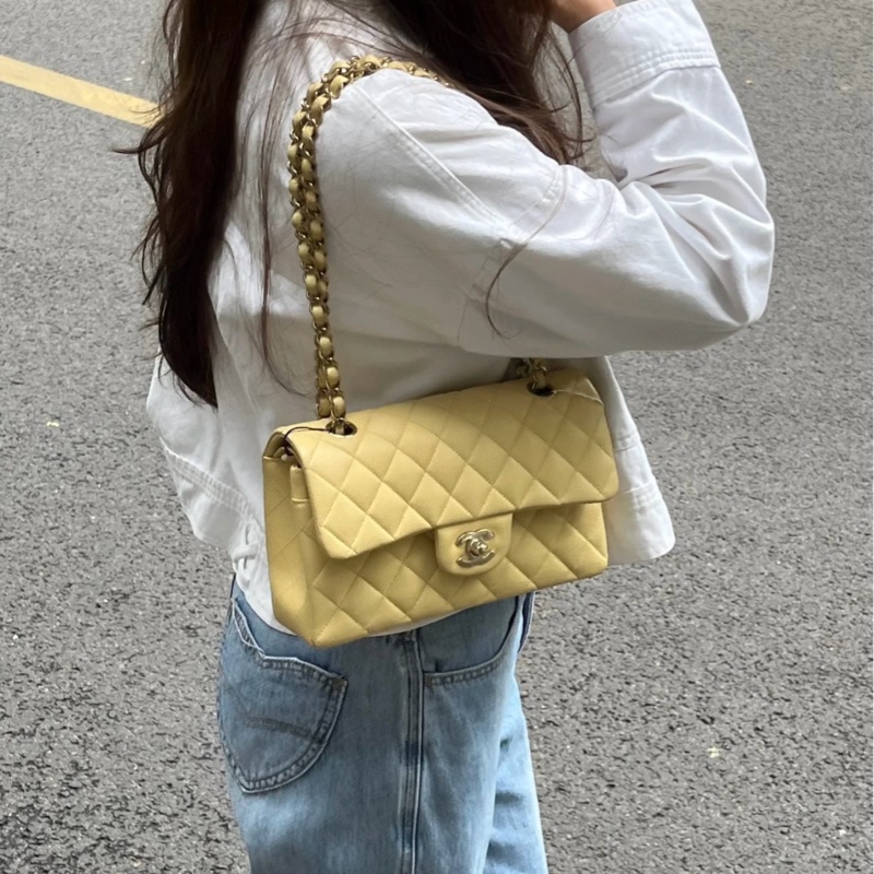 【配件：防塵袋 💕】Chanel 22P cf 小號 黃色 淺黃色 小雞黃 羊皮 手提 單肩 斜挎-3
